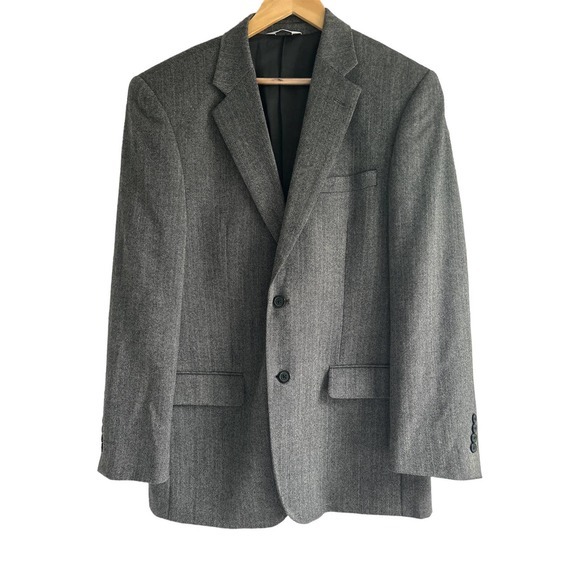 Joseph & Feiss Size 41L 100% Lambs Wool Herringbone Blazer Jacket‎ Gray Black - Picture 3 of 7